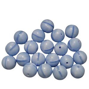 Vintage Blue Saturn Glass Beads - 20 Piece 12mm Smooth Round with Stripe Detail